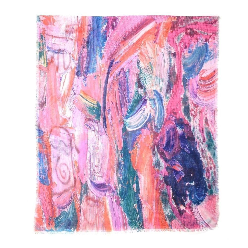 Scarf Fuchsia Multi Color Abstract Digitally Print - Picture 3 of 4